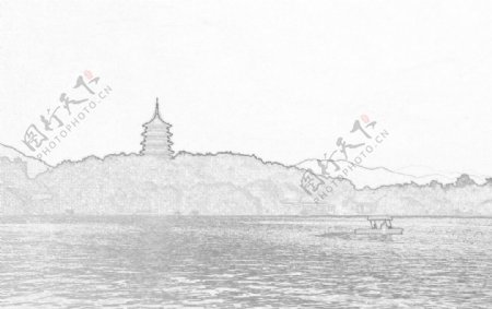 杭州西湖线性稿图片