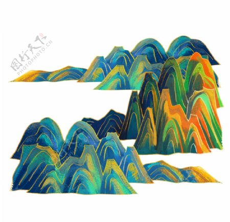 国潮山川山脉装饰元素图片