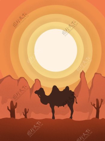 沙漠骆驼手绘插画图片