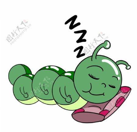 卡通睡觉的毛毛虫插画图片